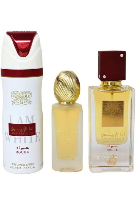 Lattafa Ana Abiyedh Rouge 3pc Set: 3.4oz EDP Spray + Hair Mist + Body Spray